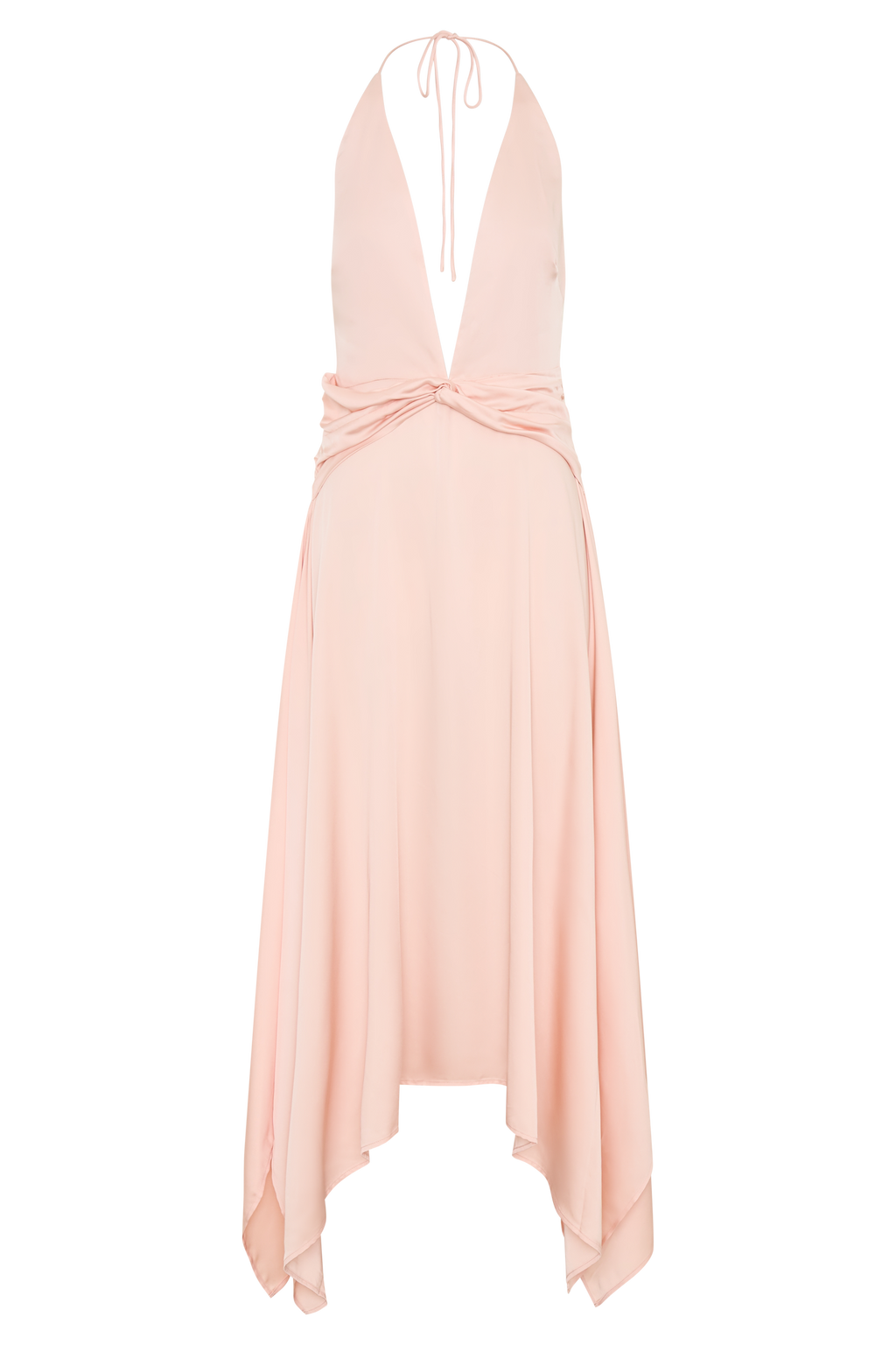 Cyra Plunge Satin Midi Dress - Peach