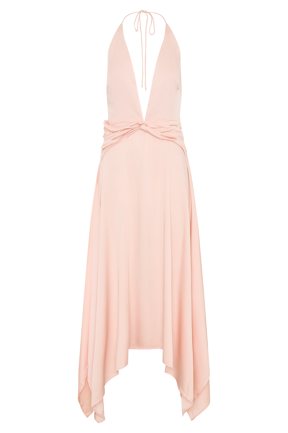 Cyra Plunge Satin Midi Dress - Peach