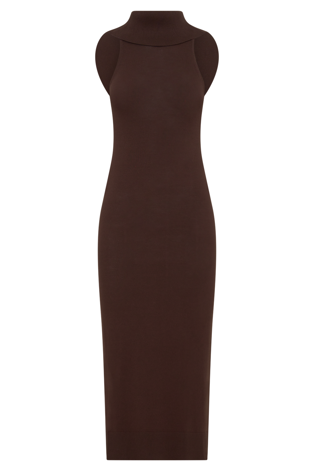 Ellen Ribbed Midi Column Knit Dress - Chocolate