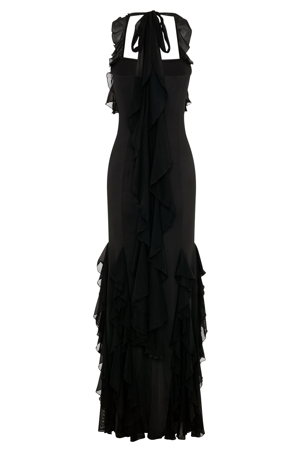 Etta Ruffle Slinky Maxi Dress - Black