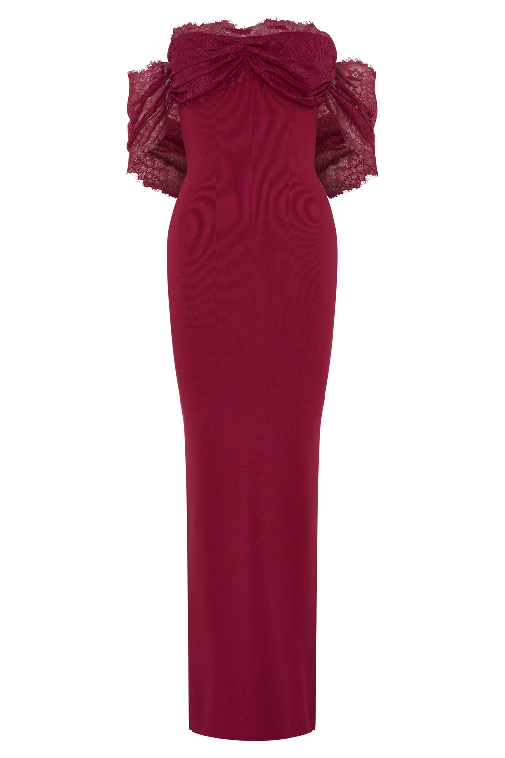 Leny Lace & Bandage Knit Maxi Dress - Burgundy