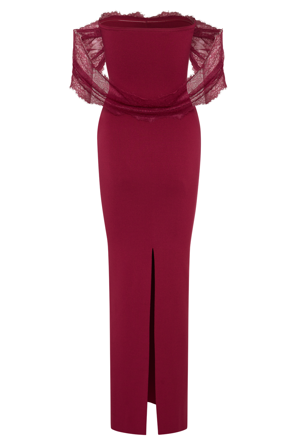 Leny Lace & Bandage Knit Maxi Dress - Burgundy
