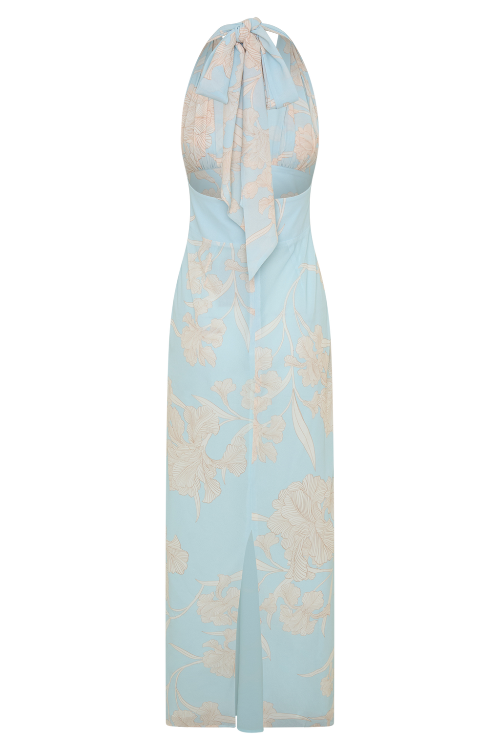 Nadine Halter Scarf Chiffon Maxi Dress - Blue Floral Print