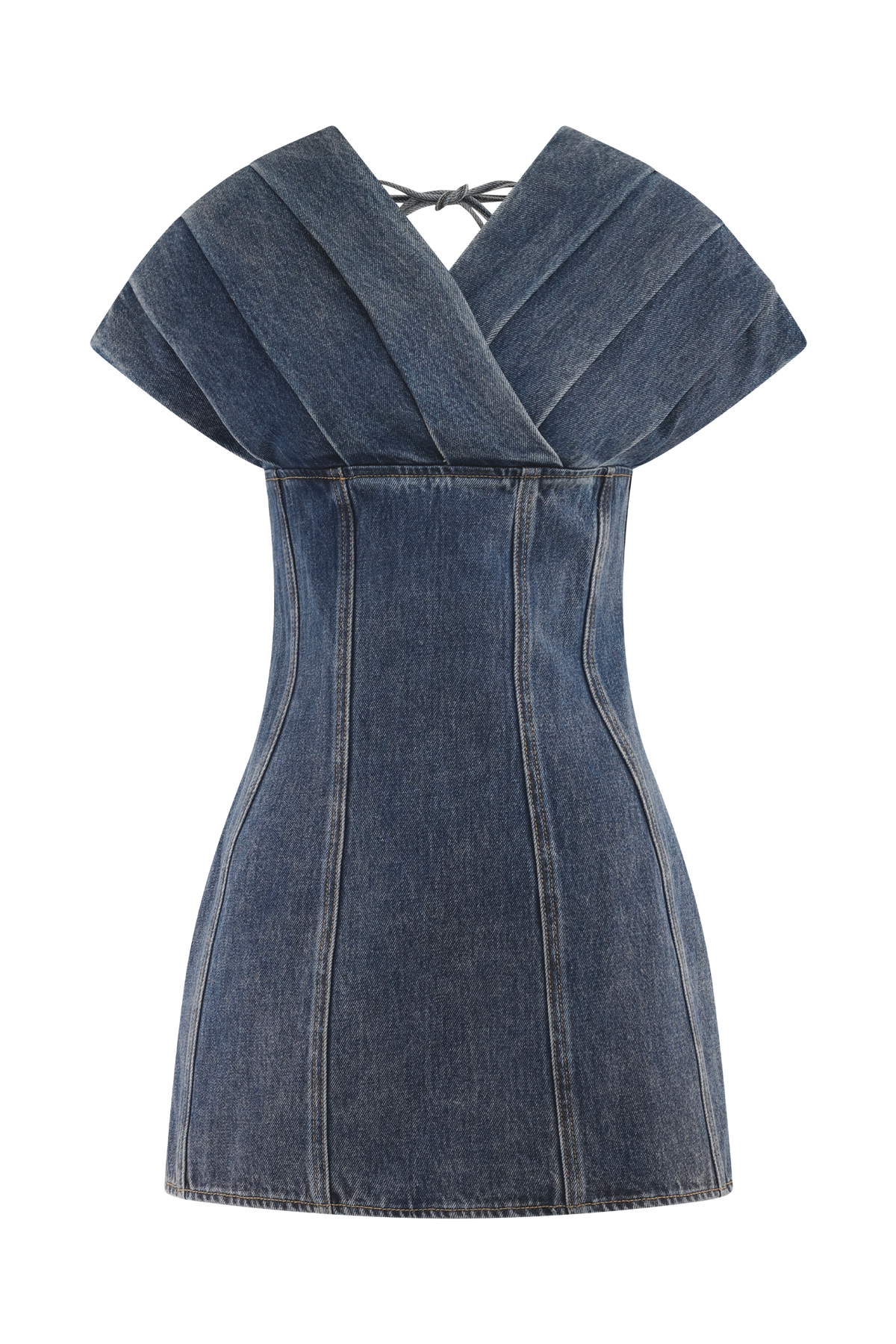 Pascale Off Shoulder Denim Mini Dress - Washed Dark Blue