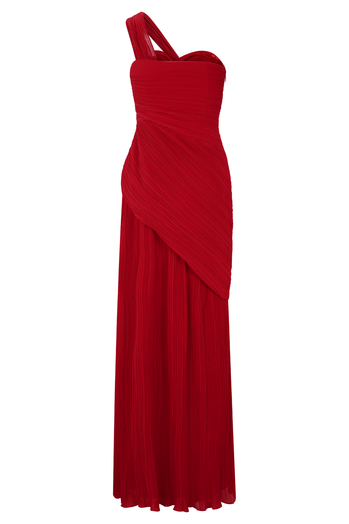 Tamara Shirred Chiffon Midi Dress - Red