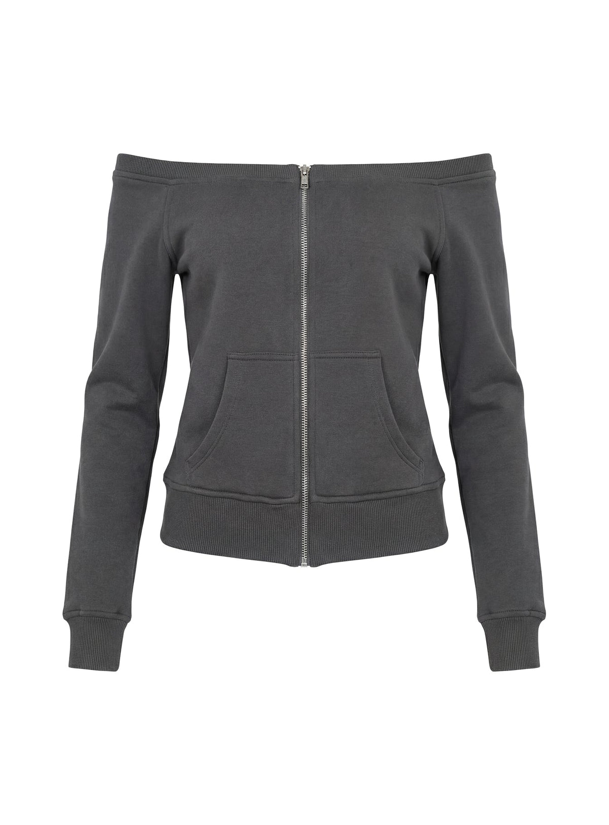 Airazo Off Shoulder Zip Through Sweatshirt Grey