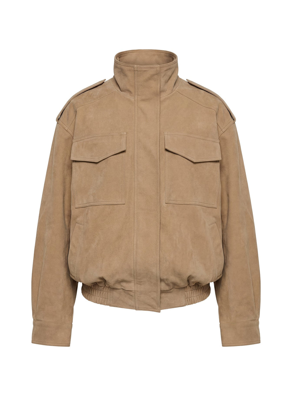 Double Life Funnel Neck Cargo Jacket Beige