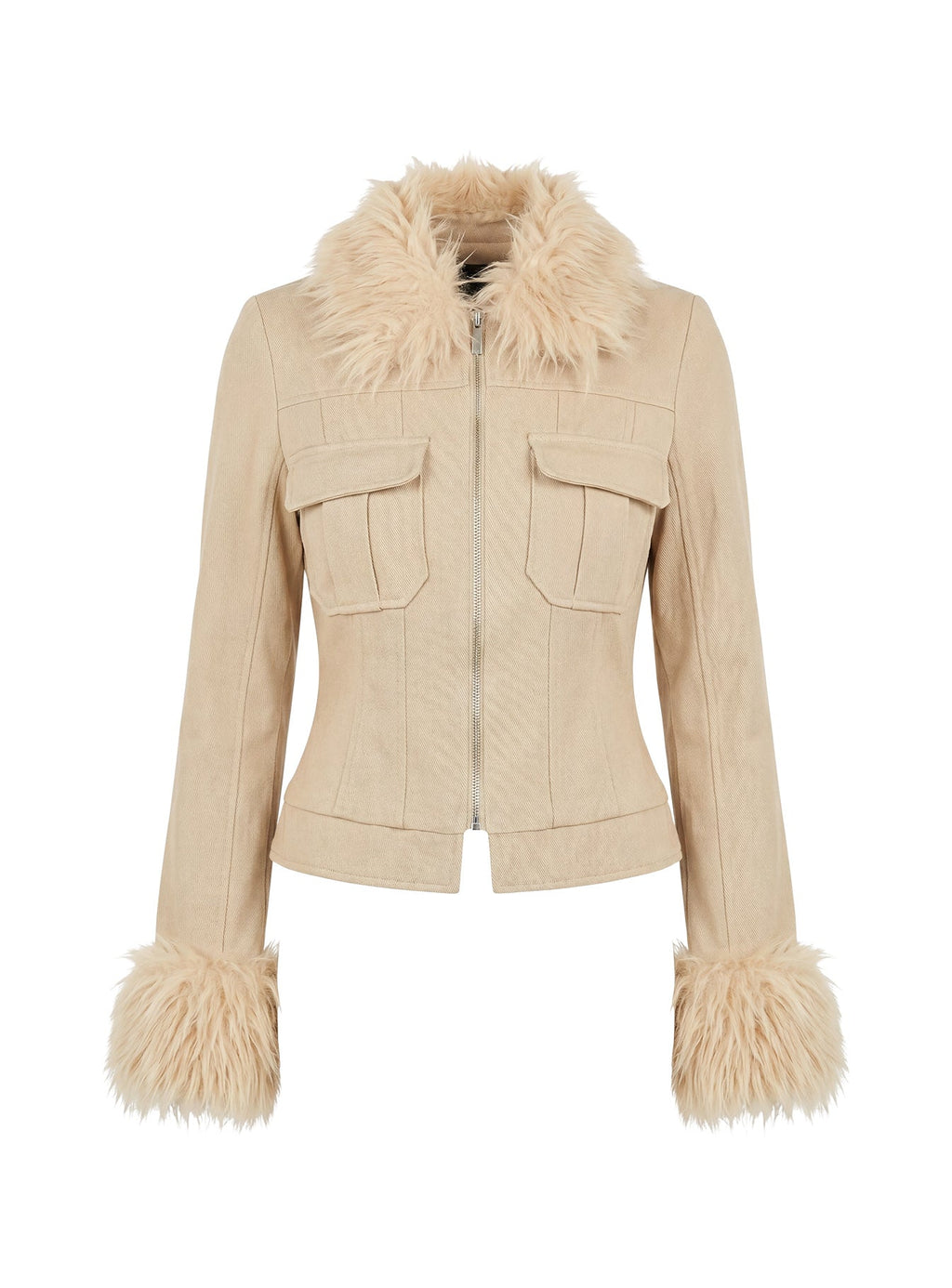Nindie Faux Fur Contrast Jacket Tan