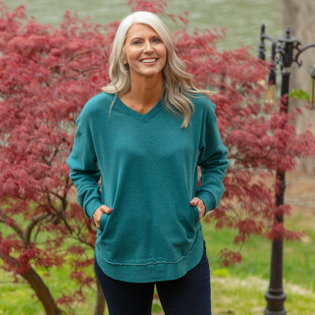 East Hall Melange V-Neck Pocketed Poncho Fleece