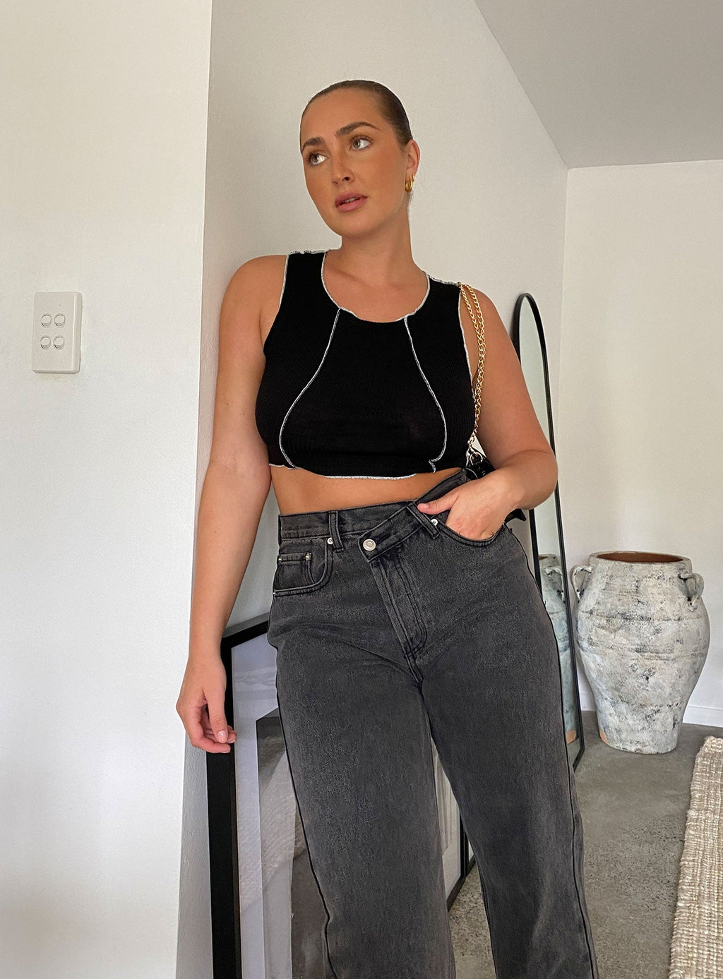 Holly Asymmetric Straight Leg Jean Black Denim