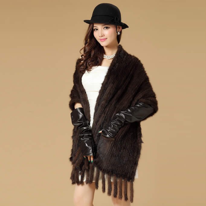 Handmade Knitted Mink Fur Scarf Women Real Mink Shawl Natural Color Fur Scarves 15702