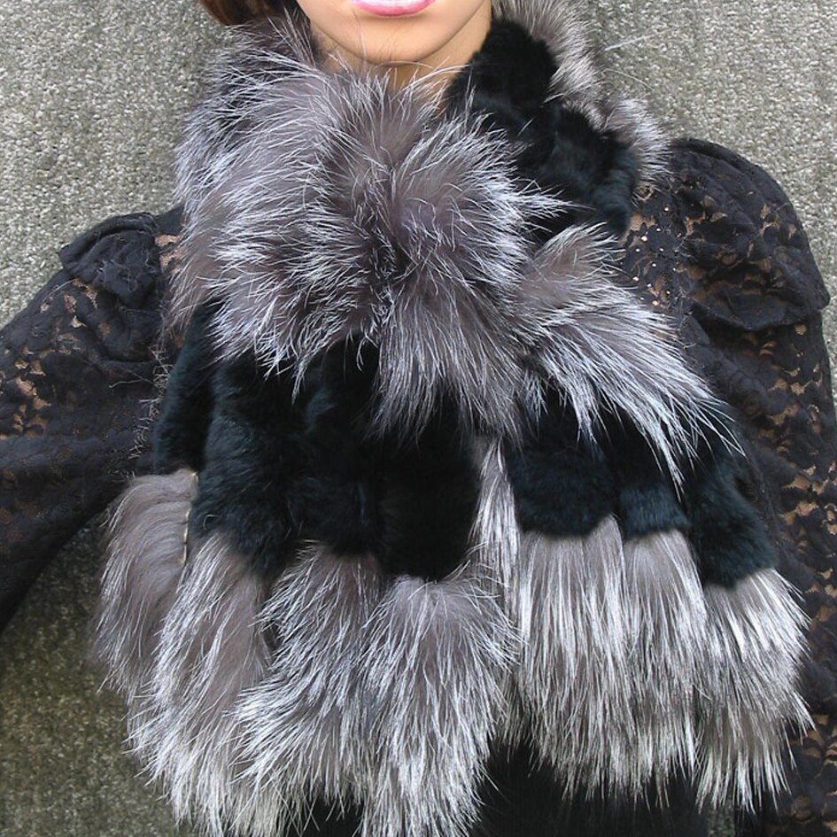 Fox fur c/w rex rabbit fur scarf wrap cape shawl best christmas gift 050201B