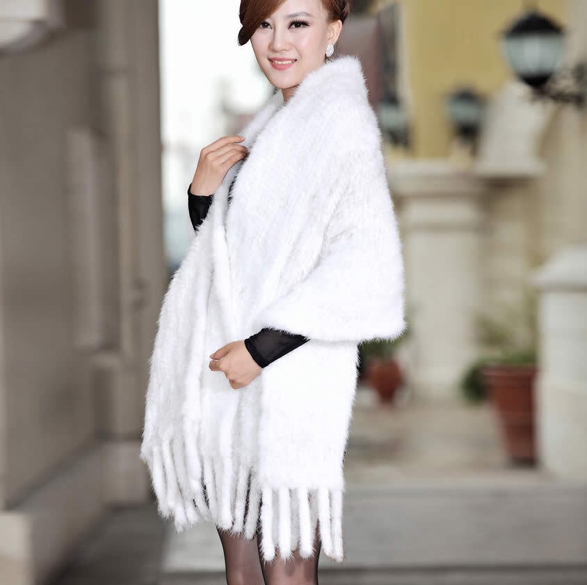 Handmade Knitted Mink Fur Scarf Women Real Mink Shawl Natural Color Fur Scarves 15702