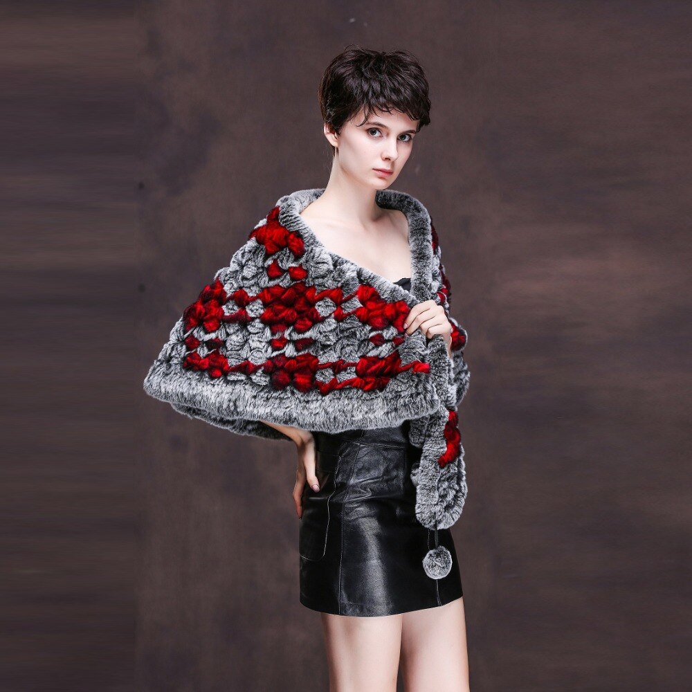 Womens Real Rex Rabbit Fur Shawl Natural Fur Pashmina 16707