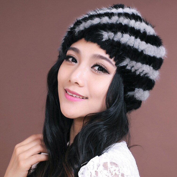 Womens Hats Winter Knitted Real Mink Fur Cap Women Fur Hat Winter Hat Headgear Ears Warmer Headdress Mink Women Hat Womens Hats & Caps Fur Story FS13603