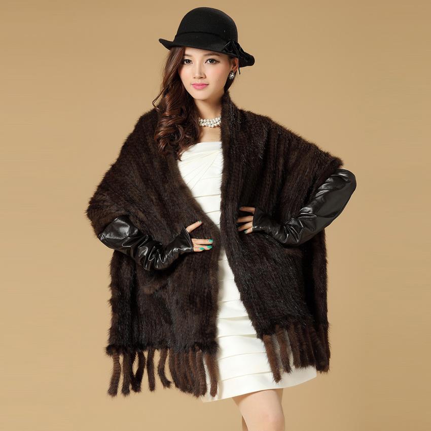 Handmade Knitted Mink Fur Scarf Women Real Mink Shawl Natural Color Fur Scarves 15702