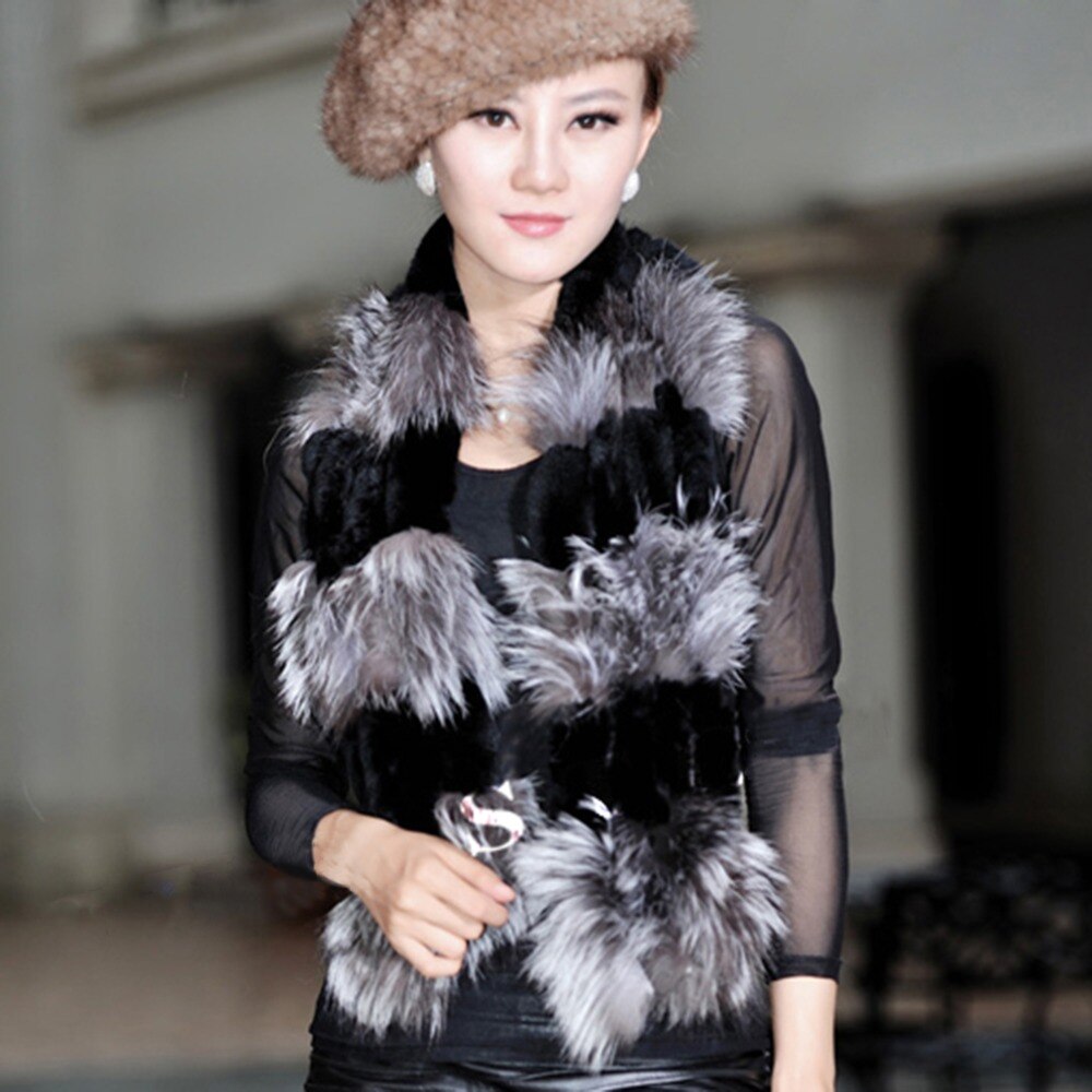 Fox fur c/w rex rabbit fur scarf wrap cape shawl best christmas gift 050201B