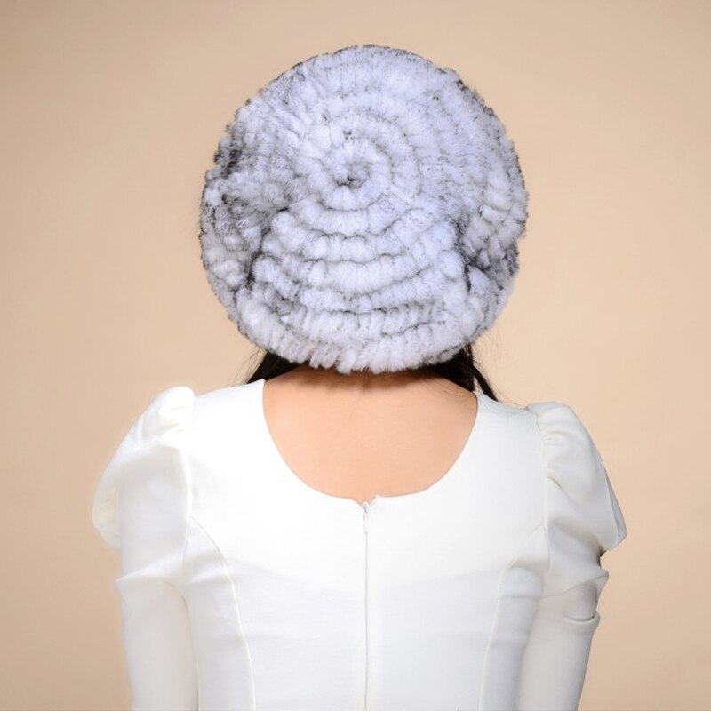 Winter Hats Knitted Real REX Rabbit Fur Hat Good Quality Beret Cap Popular Fur Flower Decorative Headgear Headdress Head Warmer Womens Beanies for Winter FS14601