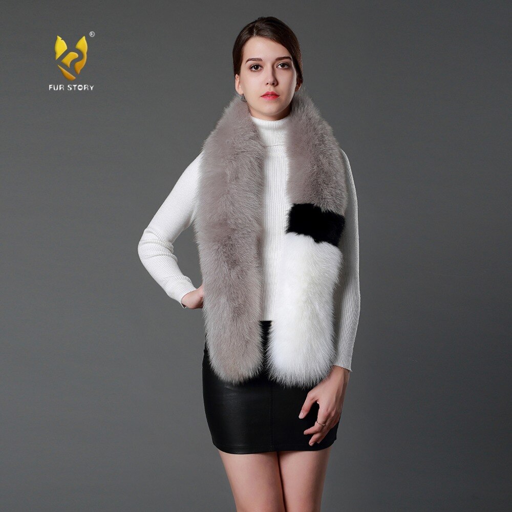 Womens Real Fox Fur Scarf Lady Fashion Winter Warm Shawl Patchwork 16756