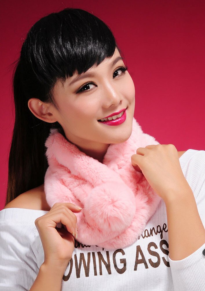 Real REX Rabbit Fur Scarf Ball Wrap Cape Shawl Neck Warmer Scarf Women 13503