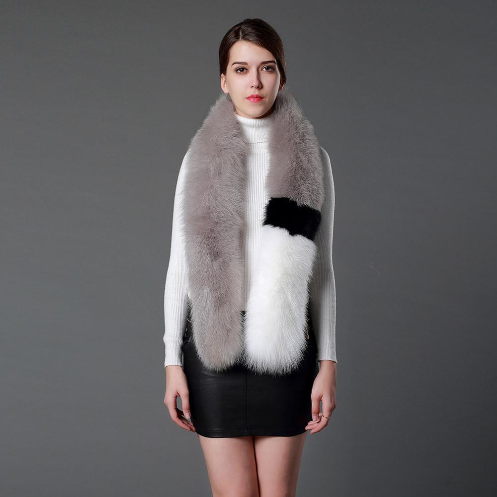 Womens Real Fox Fur Scarf Lady Fashion Winter Warm Shawl Patchwork 16756