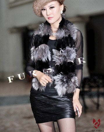 Fox fur c/w rex rabbit fur scarf wrap cape shawl best christmas gift 050201B