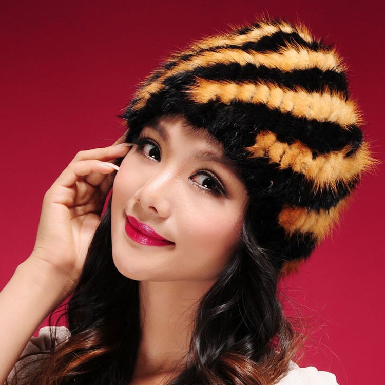 Womens Hats Winter Knitted Real Mink Fur Cap Women Fur Hat Winter Hat Headgear Ears Warmer Headdress Mink Women Hat Womens Hats & Caps Fur Story FS13603