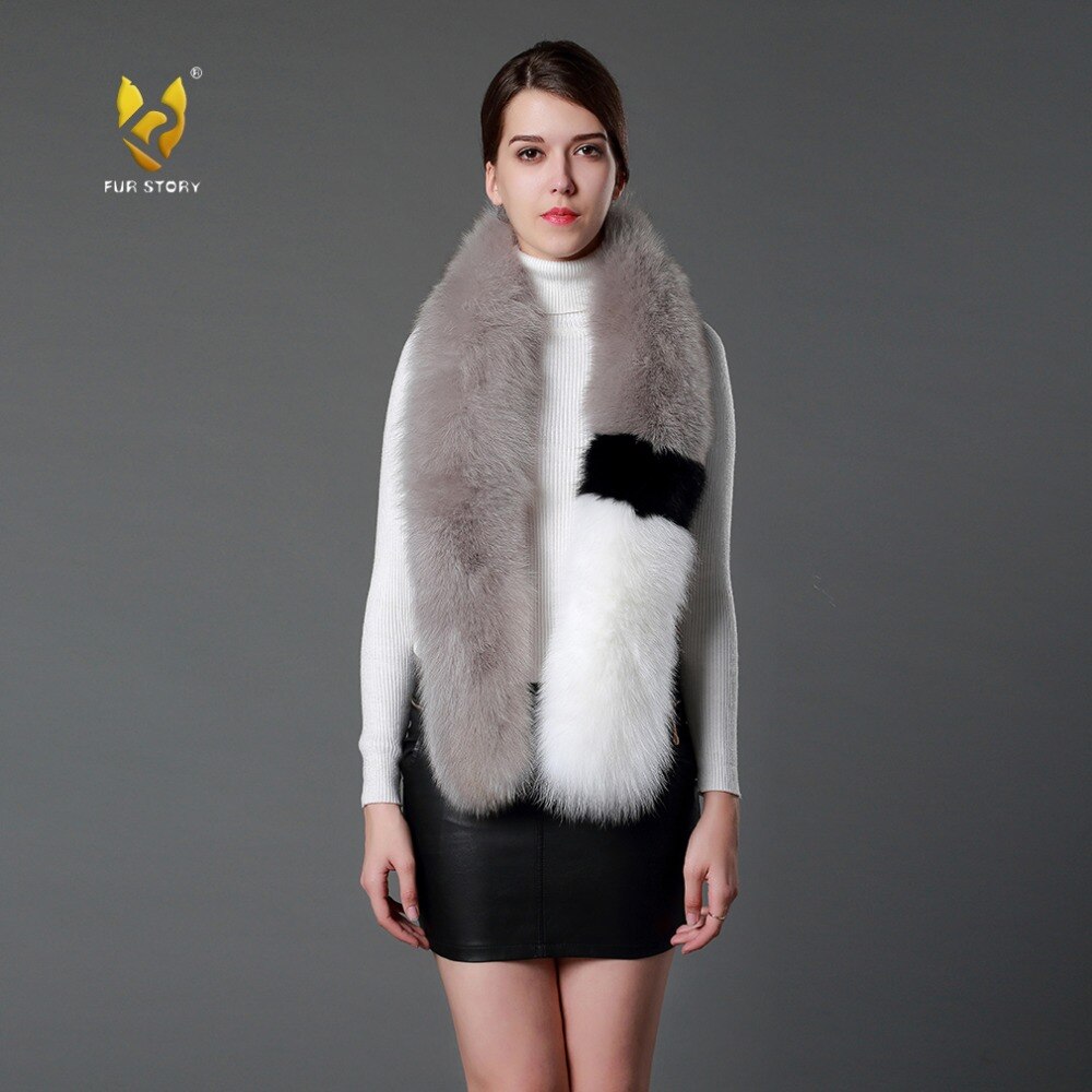 Womens Real Fox Fur Scarf Lady Fashion Winter Warm Shawl Patchwork 16756