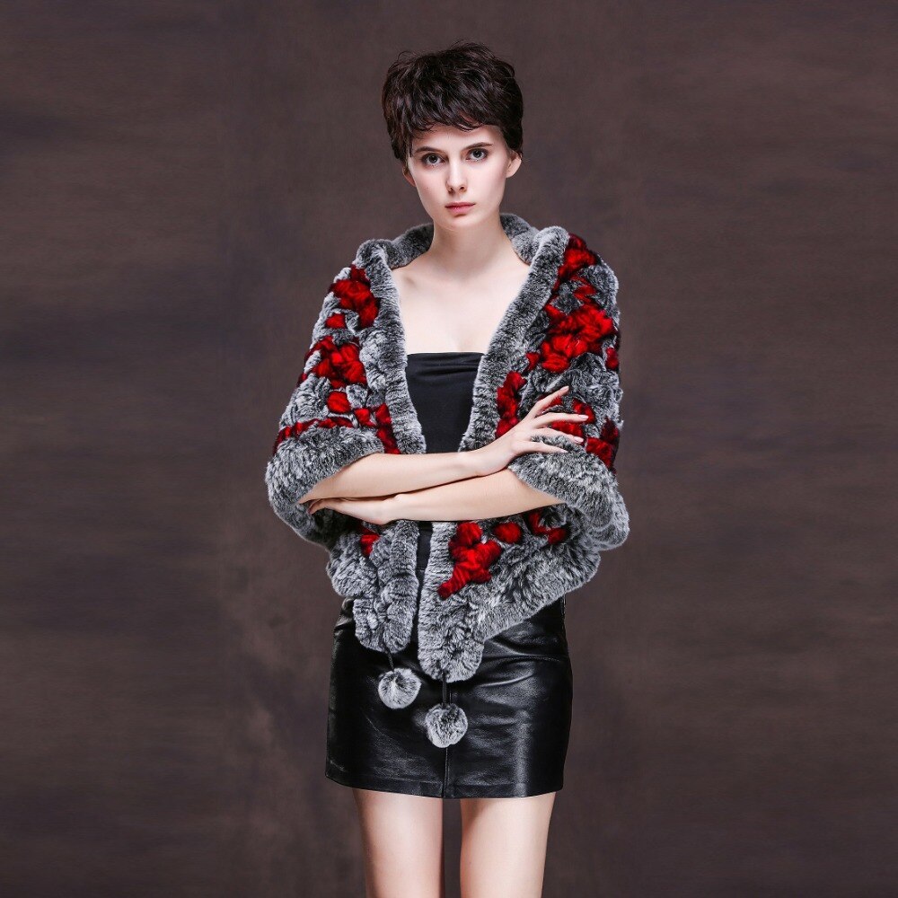 Womens Real Rex Rabbit Fur Shawl Natural Fur Pashmina 16707