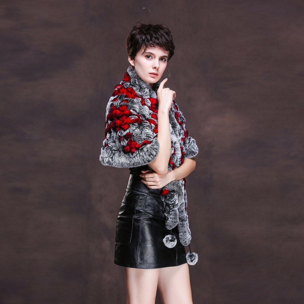 Womens Real Rex Rabbit Fur Shawl Natural Fur Pashmina 16707