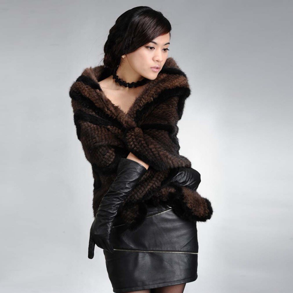 Womens Real Mink Fur Knitted Warm Shawl Natural Fur Poncho 16720