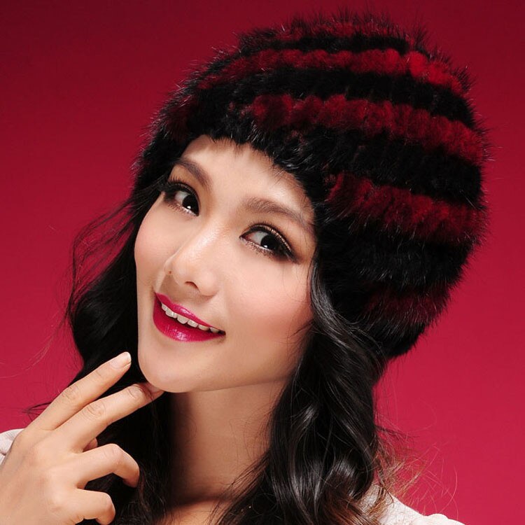 Womens Hats Winter Knitted Real Mink Fur Cap Women Fur Hat Winter Hat Headgear Ears Warmer Headdress Mink Women Hat Womens Hats & Caps Fur Story FS13603