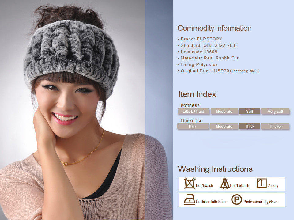 Real Rex rabbit fur hat scarf wool Beanie hat cap neck warmer double use FS13608
