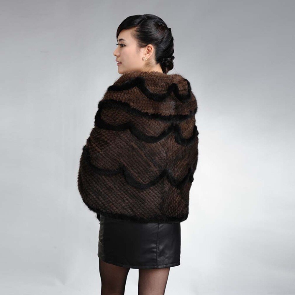 Womens Real Mink Fur Knitted Warm Shawl Natural Fur Poncho 16720