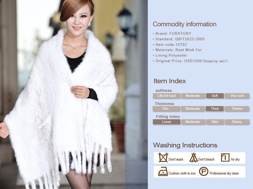 Handmade Knitted Mink Fur Scarf Women Real Mink Shawl Natural Color Fur Scarves 15702