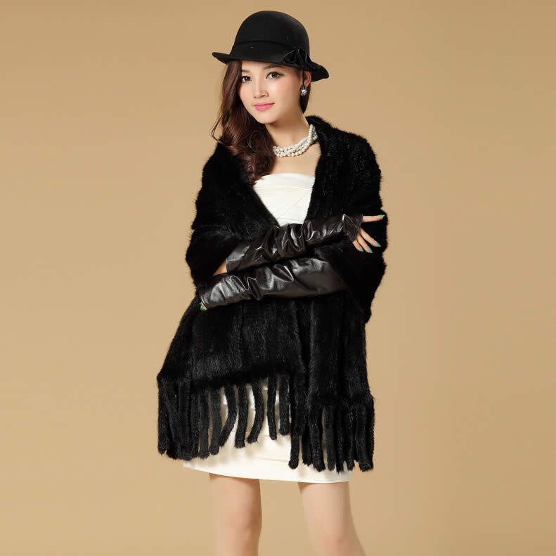 Handmade Knitted Mink Fur Scarf Women Real Mink Shawl Natural Color Fur Scarves 15702