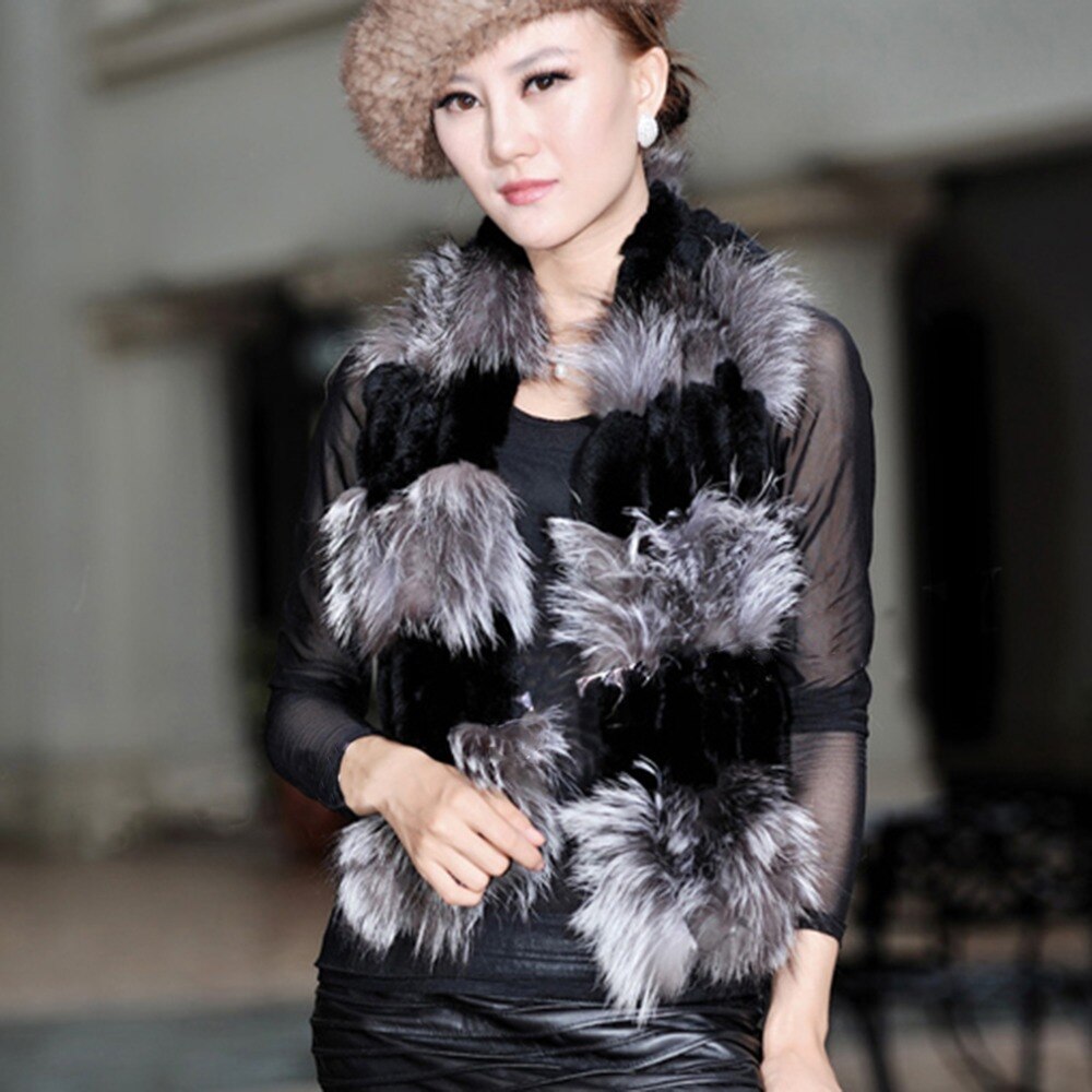 Fox fur c/w rex rabbit fur scarf wrap cape shawl best christmas gift 050201B
