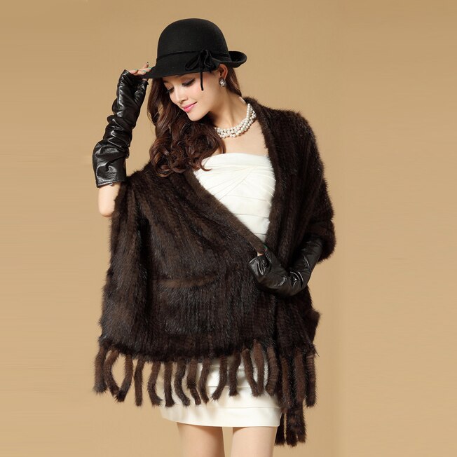 Handmade Knitted Mink Fur Scarf Women Real Mink Shawl Natural Color Fur Scarves 15702