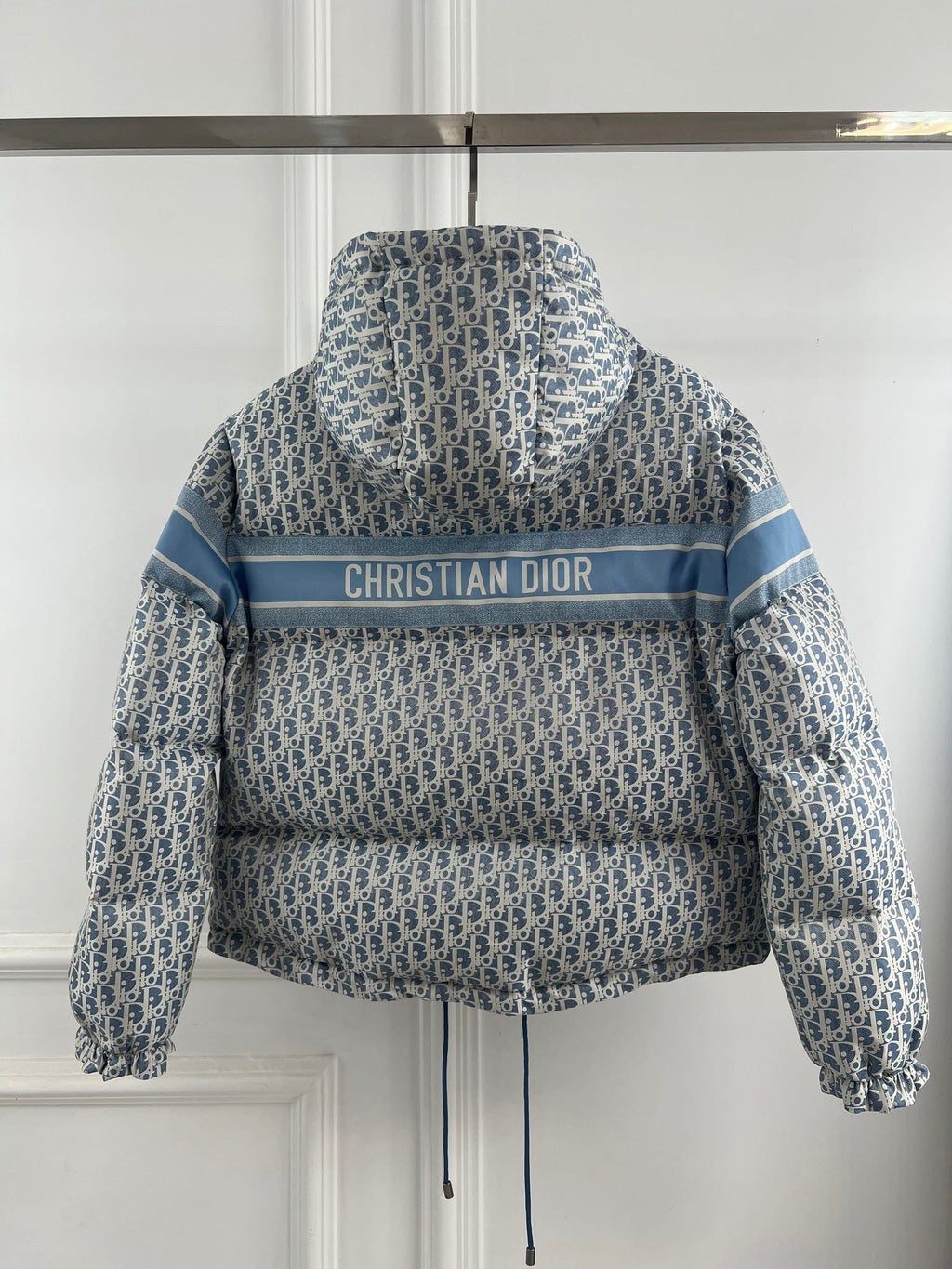 Dior 2026 Oblique Cropped Puffer Jacket Blue White Polyester Down
