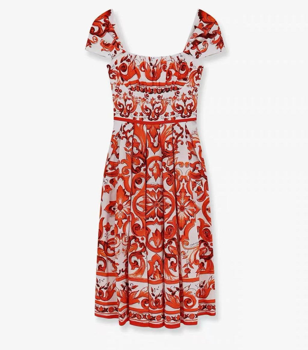 Dolce & Gabbana 2026 Majolica-print Poplin Dress Multicolors Cotton