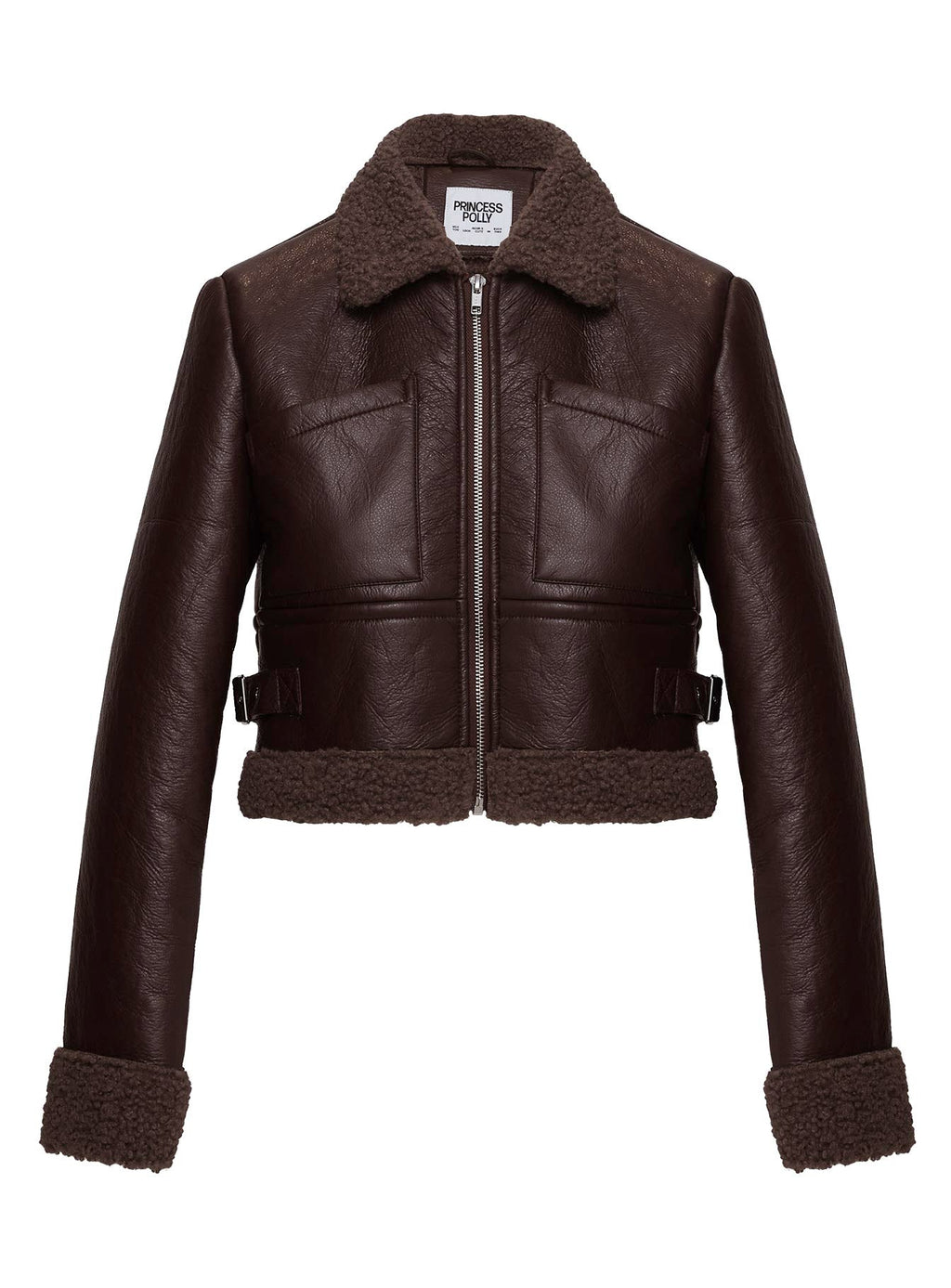 Mayella Shearling Faux Leather Jacket Brown
