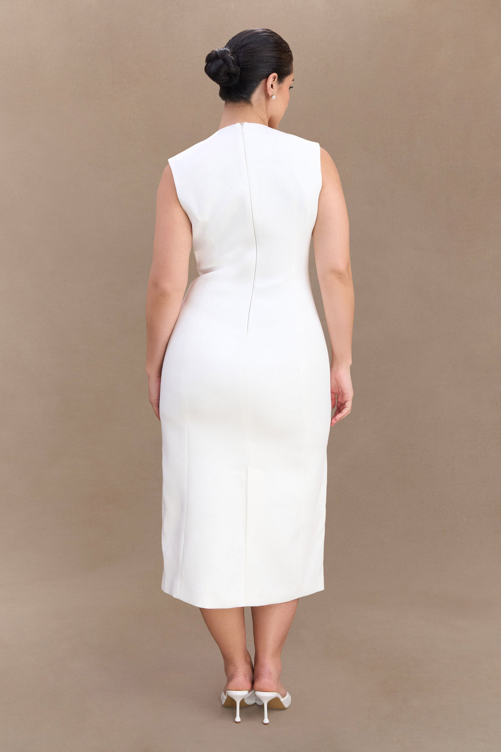Audrine Suiting Sleeveless Midi Dress - Ivory