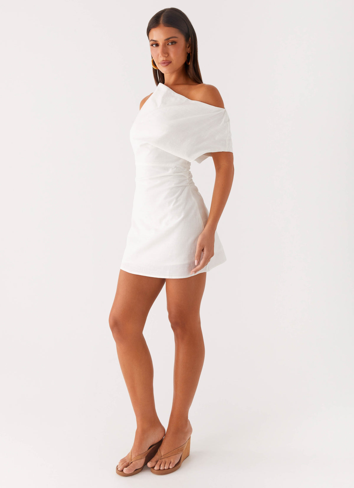 Moonlight Oasis Asymmetrical Cotton Mini Dress - Off White