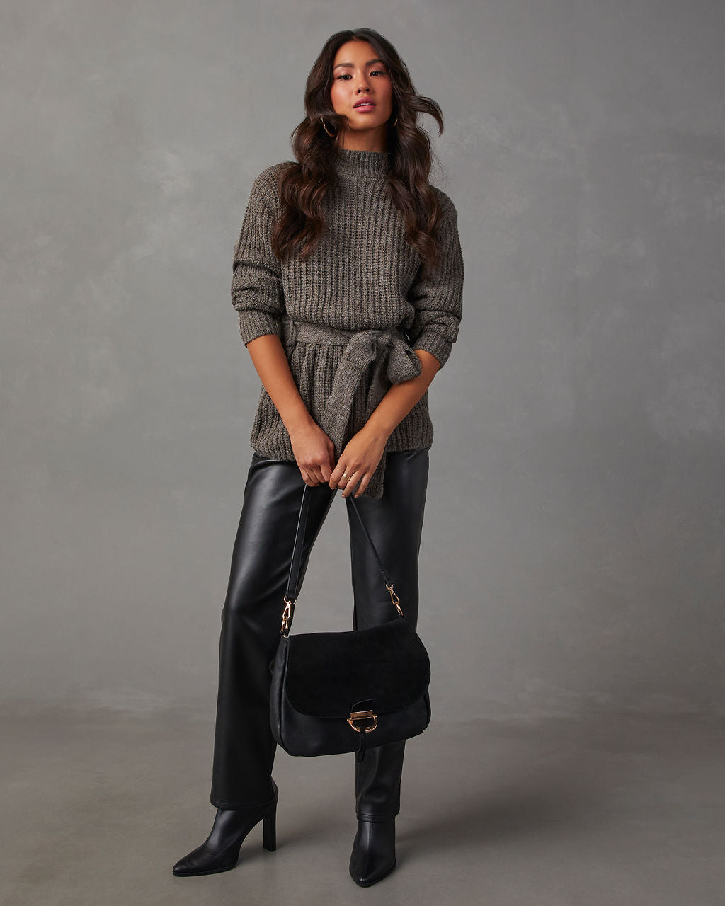 Wixson Belted Mock Neck Sweater