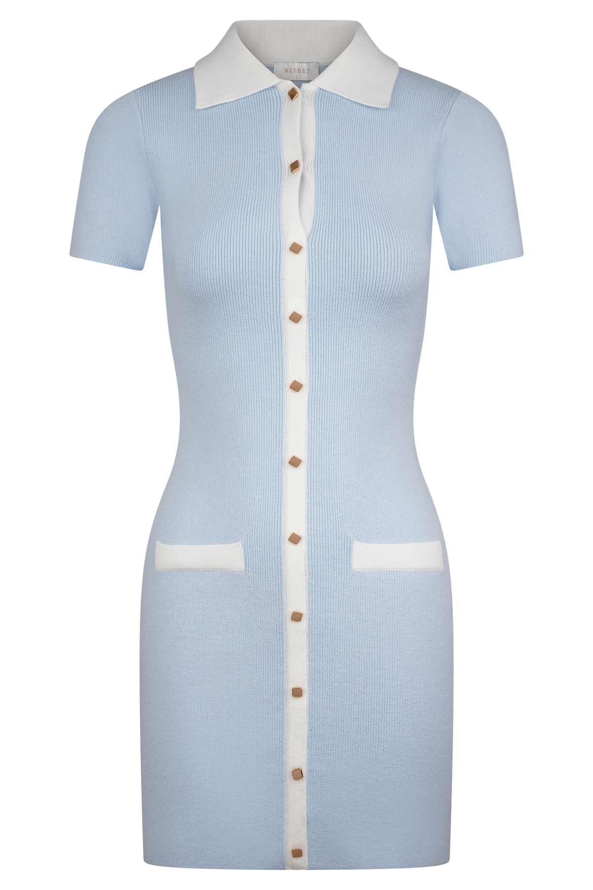 Seema Contrast Mini Dress - Light Blue/White