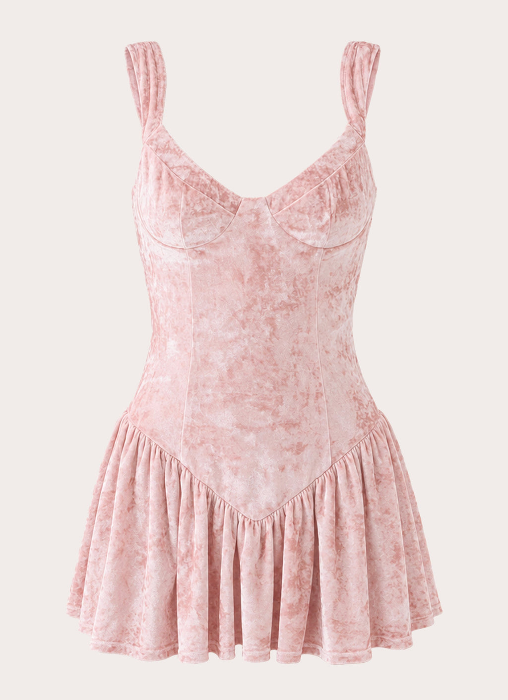 Venus In Crushed Velvet Mini Dress - Soft Pink