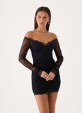 Vinese Long Sleeve Lace Mini Dress - Black