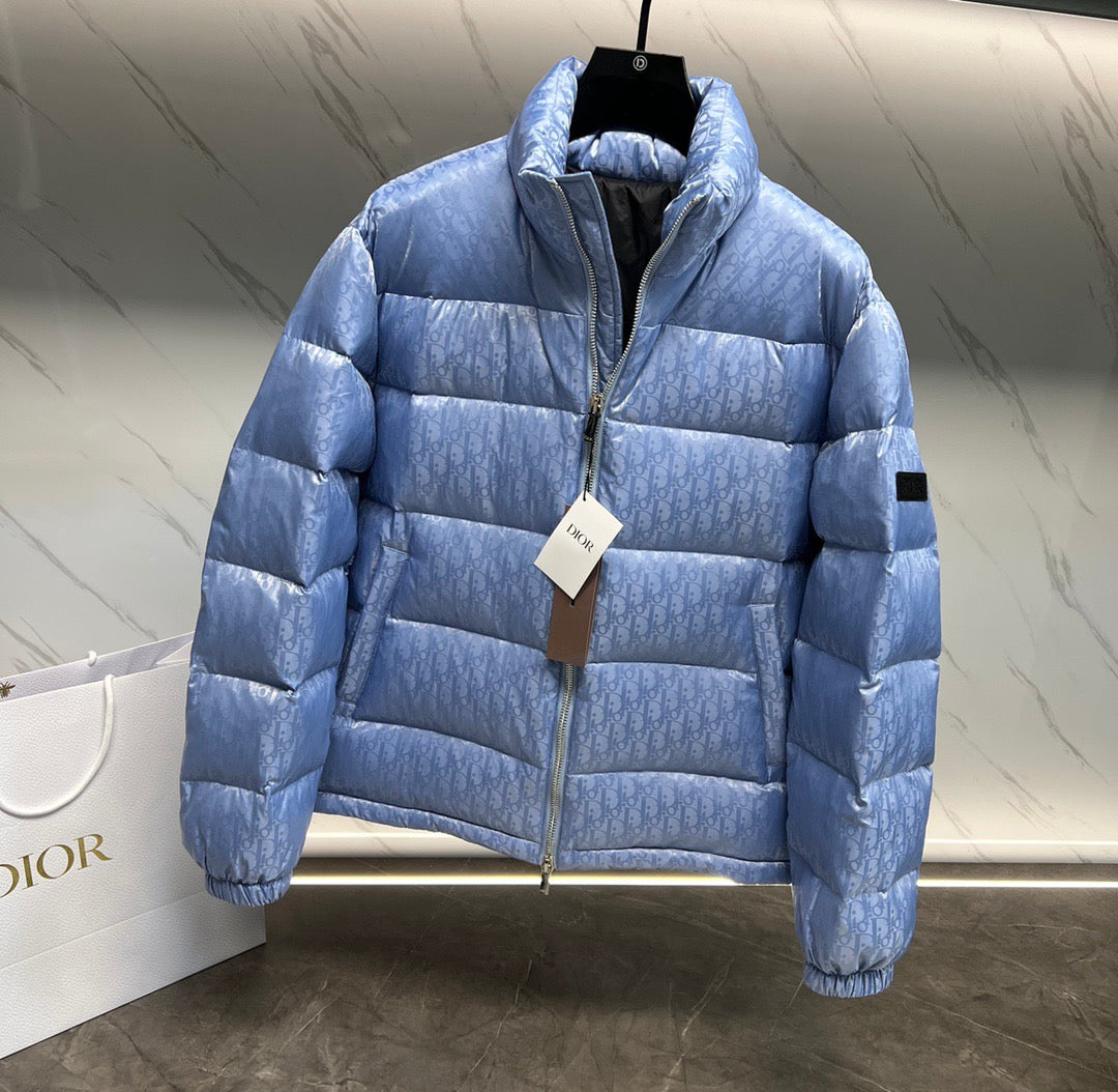 Dior Oblique Down Jacket Blue Jacquard Fabric