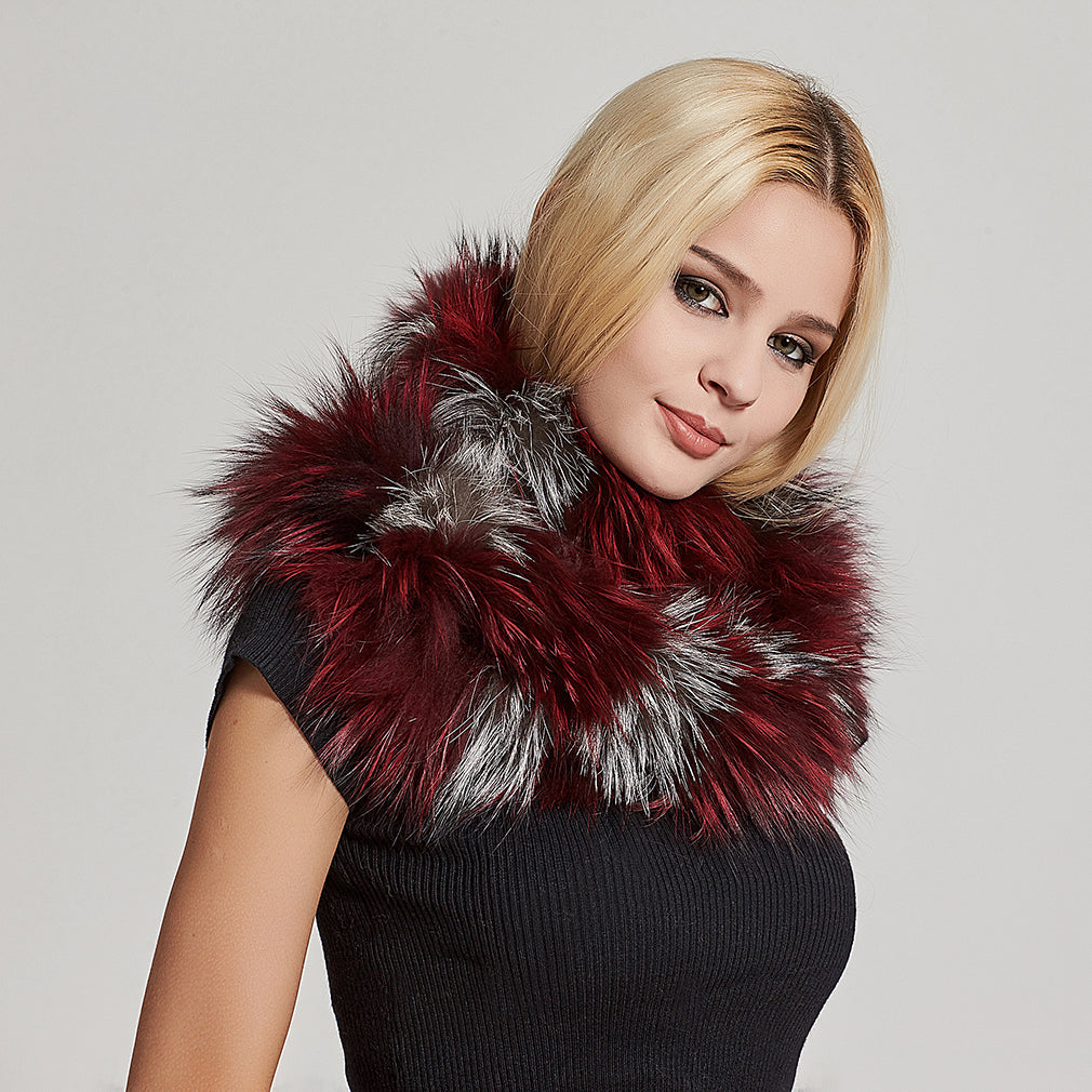 Fur Story FS17502 Womens Infinity Scarf for Winter Fox Fur Scarf Neck Warmer Fur Wrap Shawl