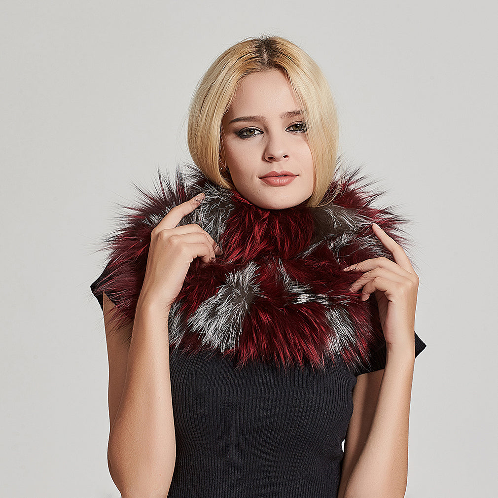 Fur Story FS17502 Womens Infinity Scarf for Winter Fox Fur Scarf Neck Warmer Fur Wrap Shawl